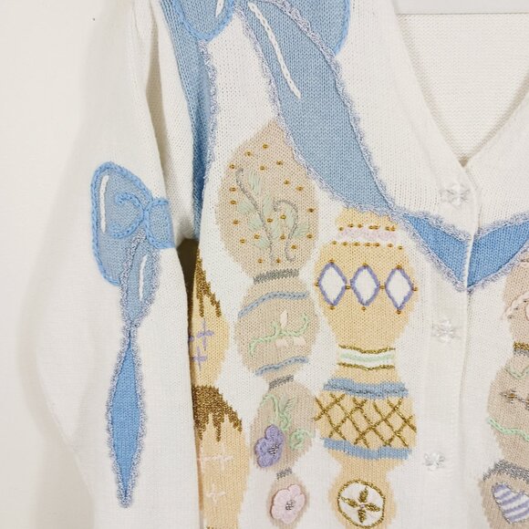 Storybook Knits Christmas, Holiday Cardigan Sweater, Ornaments & Ribbon, Size M - Picture 10 of 16
